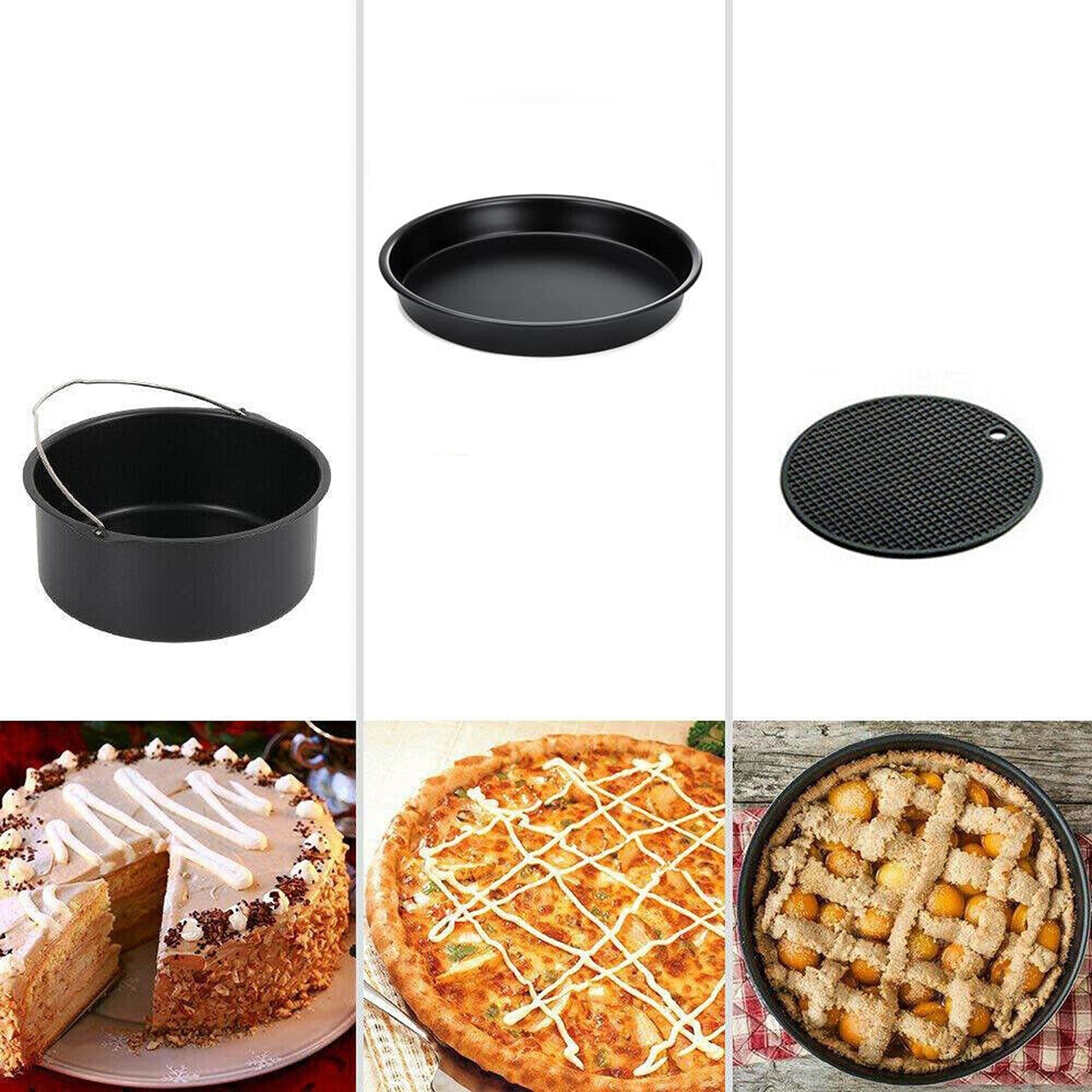 Air Fryer Accessory Kit with Frying Cage Baking Pan and Pizza Tray