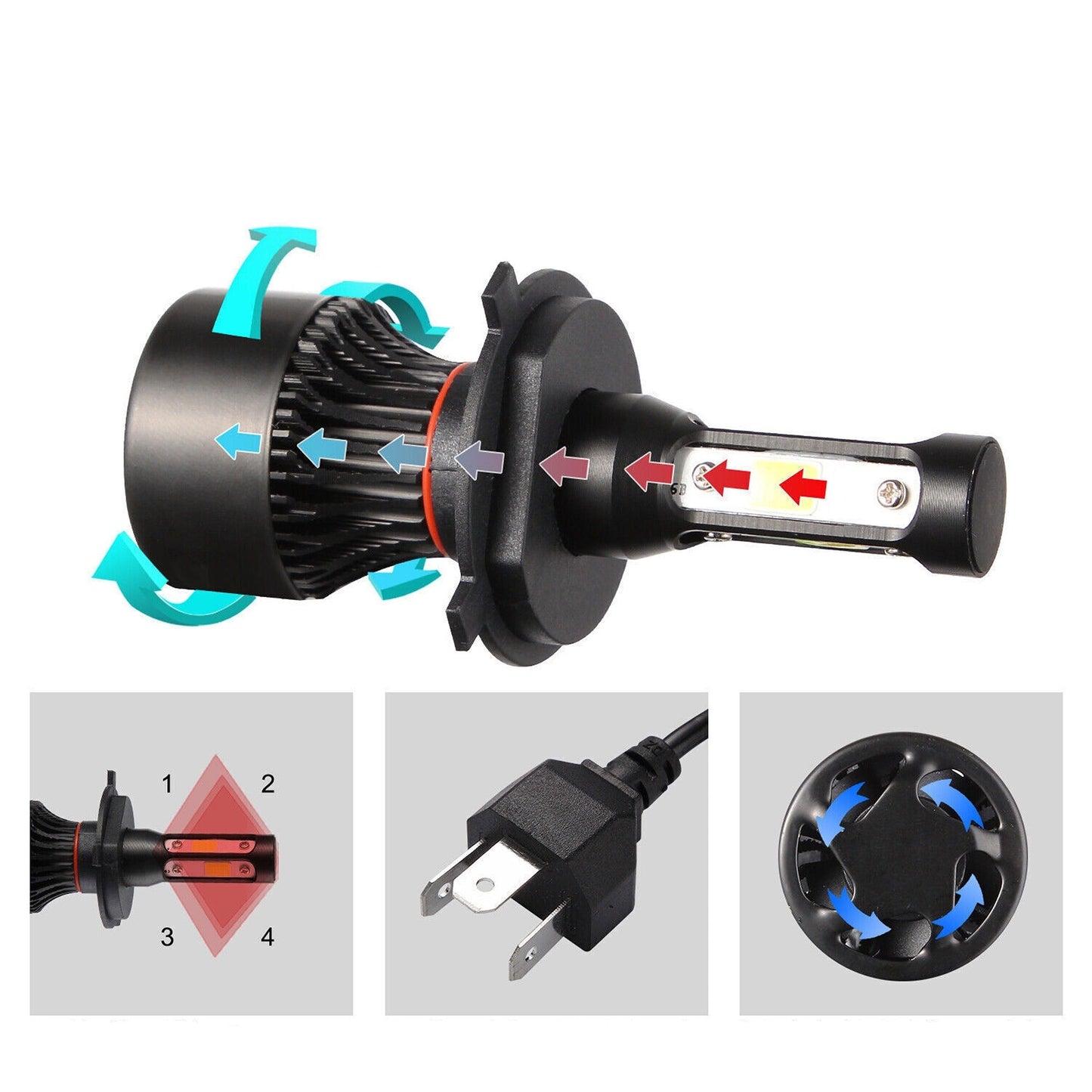H4 9003 LED Headlight Kit High Low Beam Upgrade Lamp Bulbs 2000W 300000LM