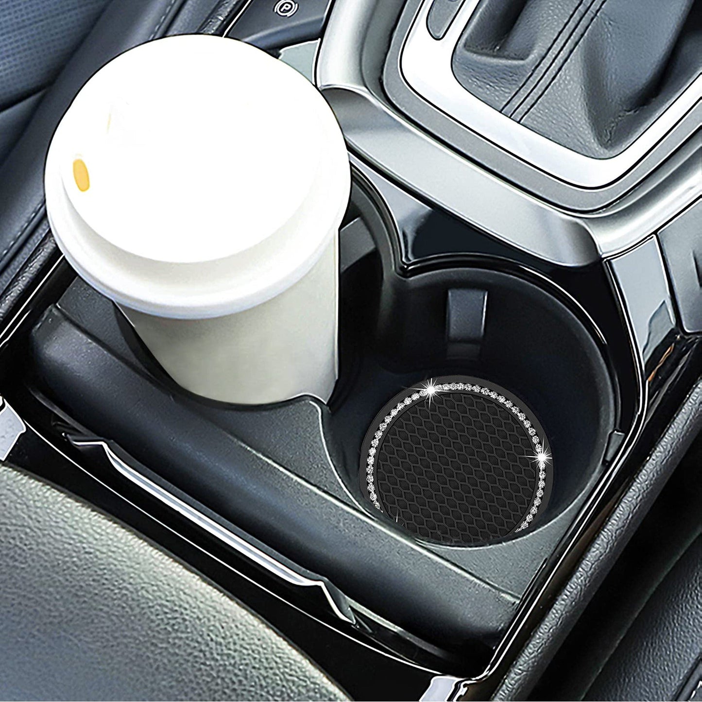 2pcs Anti-Slip Black Car Coasters Bling Cup Holder Inserts