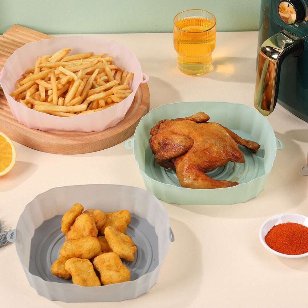 2pcs Reusable Silicone Liner for Air Fryer Non-Stick Basket Tray