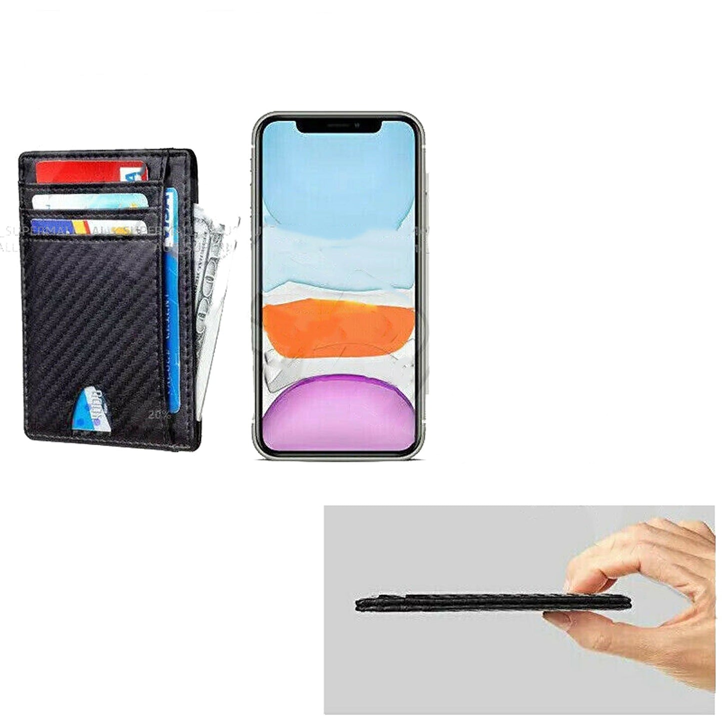 Slim RFID Blocking Carbon Fiber Wallet Minimalist Card Holder Leather Case