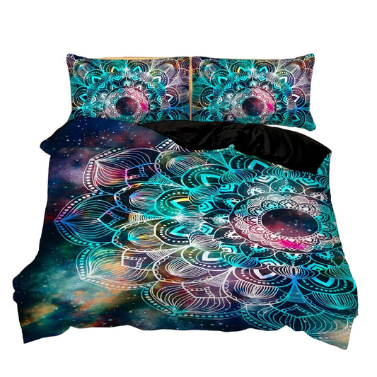 Green Mandala Pattern Bedding Set Soft Quilt Duvet for Queen King Size Bed