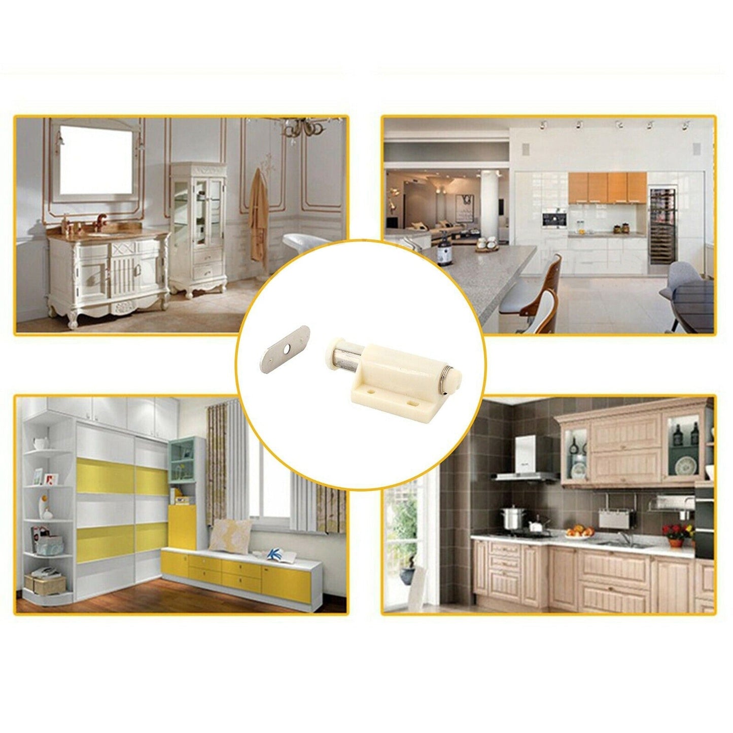 White Magnetic Touch Latch Push To Open Drawer Cabinet Door Catch Lock Set