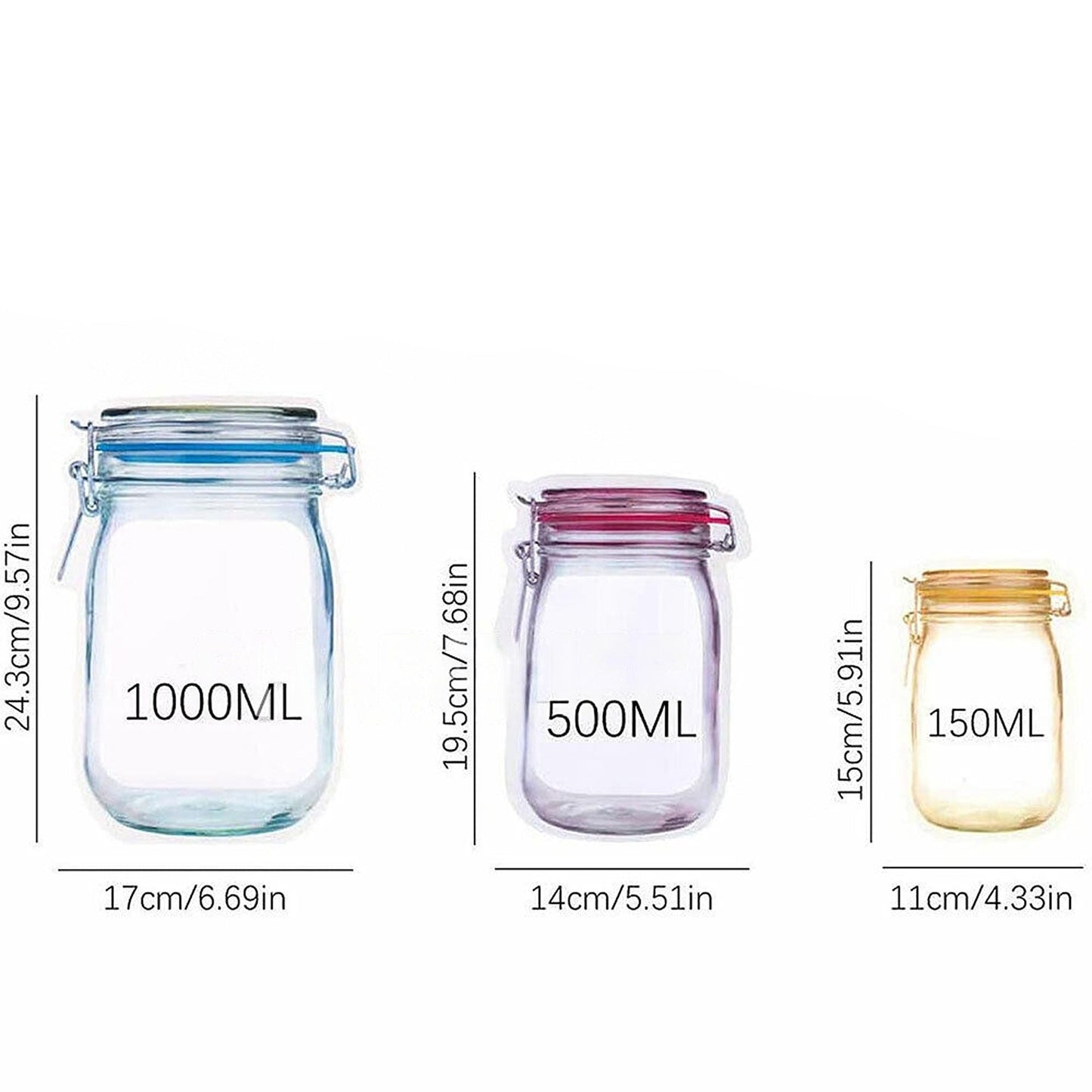 Mason Jar Pattern Reusable Stand-Up Zip Lock Food Storage Bags