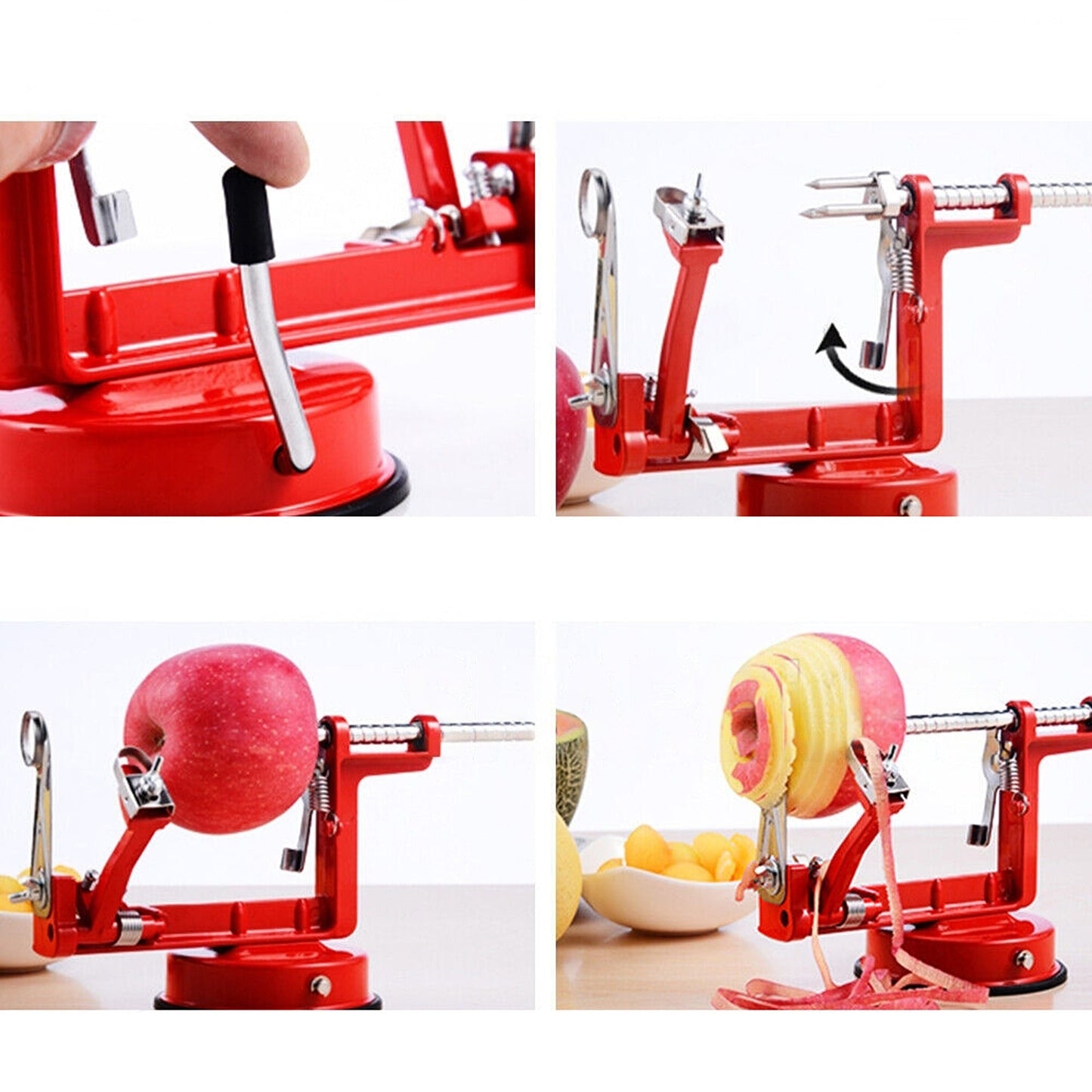 Efficient Apple Slicer and Corer Red Kitchen Peeler 3-in-1