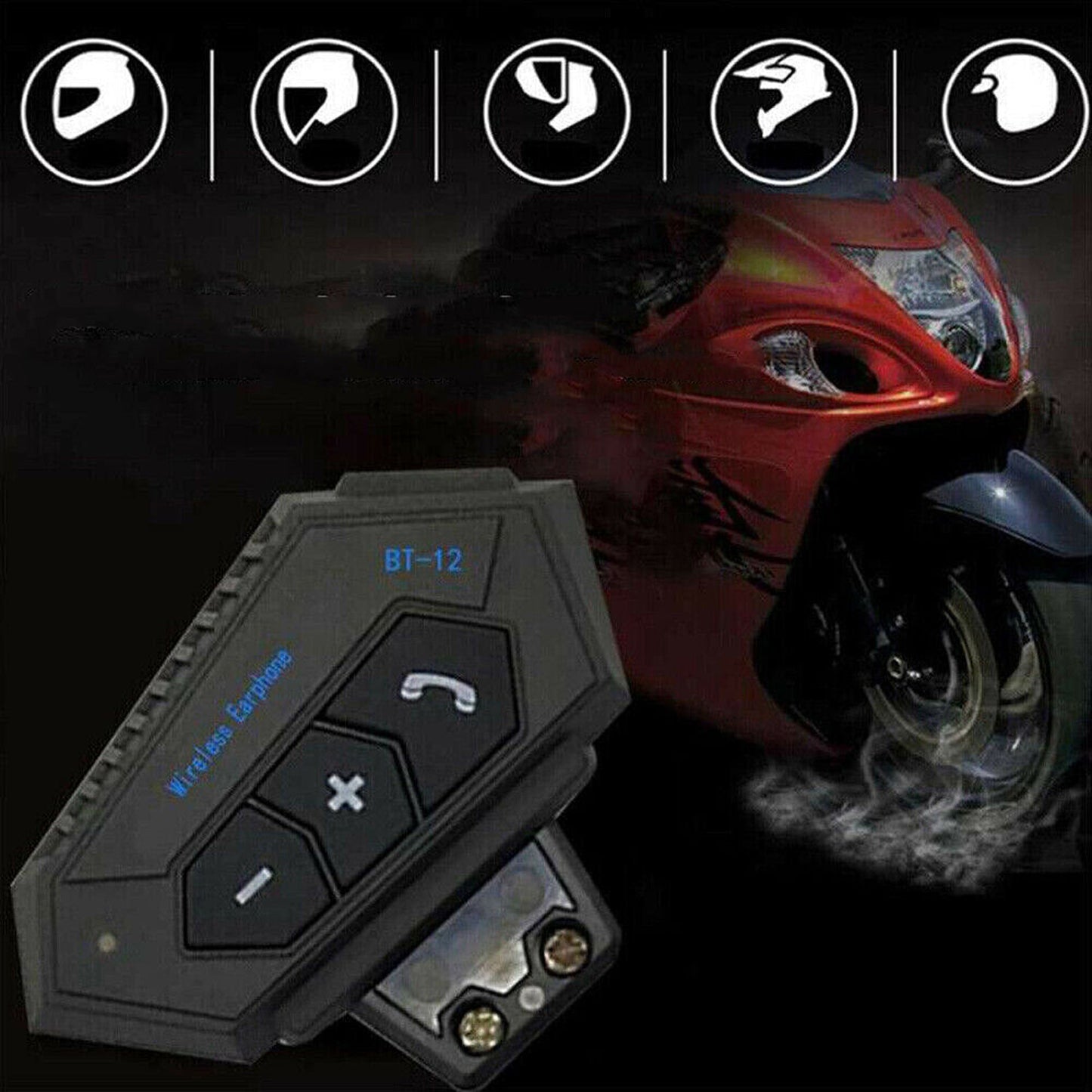Motorcycle Helmet Bluetooth Intercom Headset BT-12 Wireless Headphone