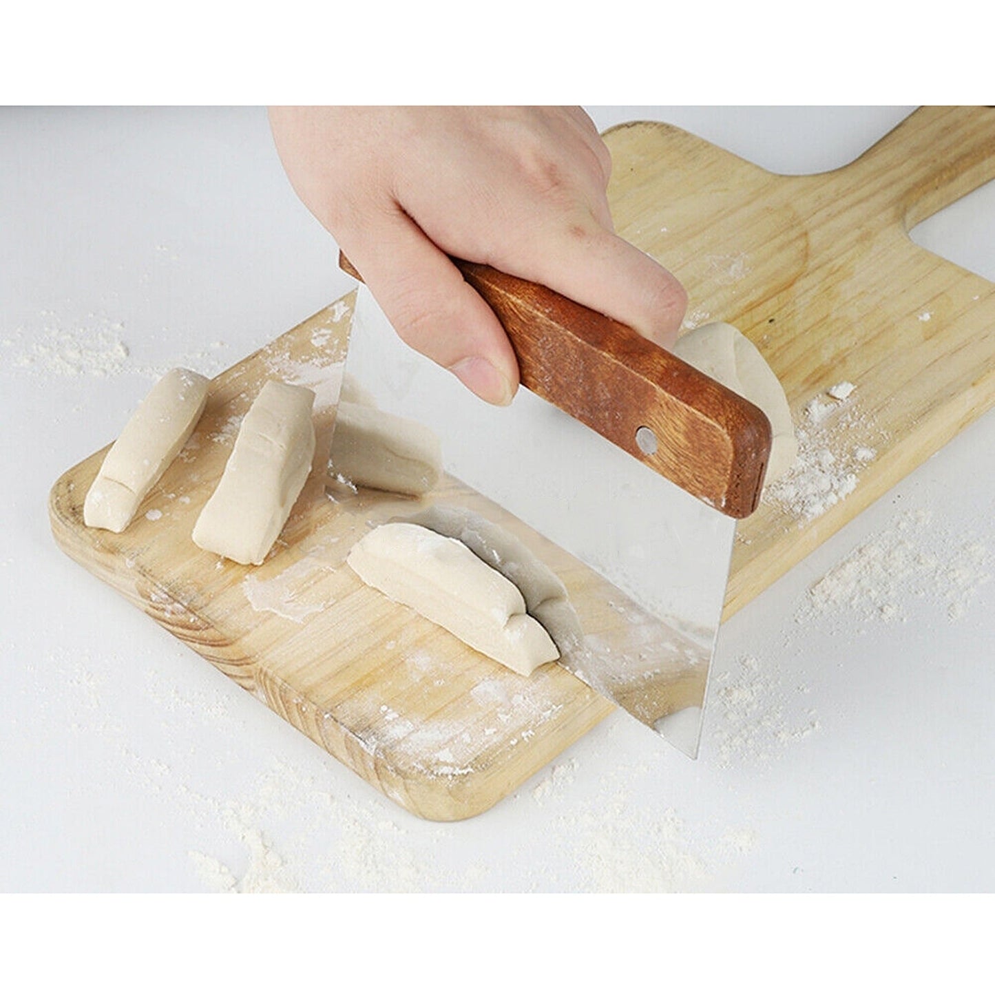 Wooden Handled Dough Cutter Stainless Steel Pastry Bench Scraper