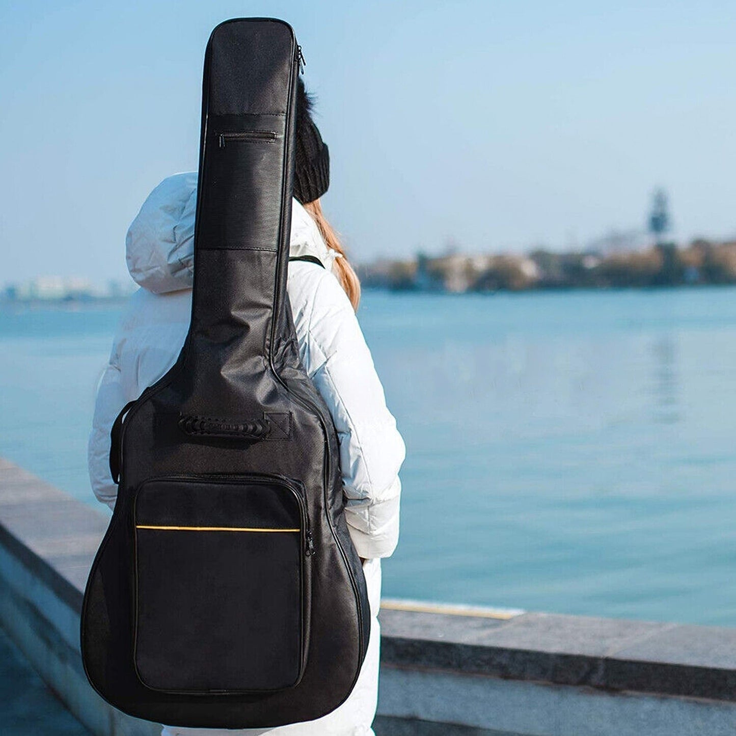 Padded Gig Bag for Acoustic Guitar Double Straps Black Soft Backpack Case