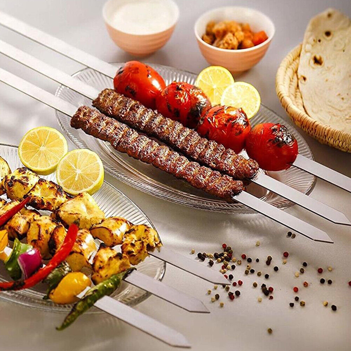 Stainless Steel Kebab Skewers for BBQ Suitable for Lamb Pork and Beef