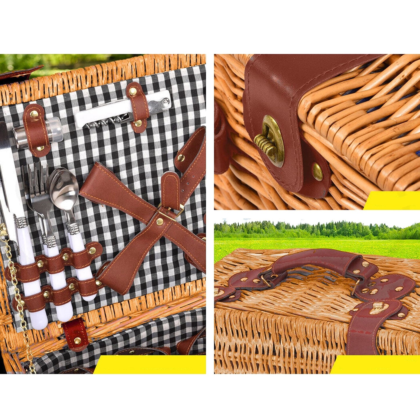 Deluxe Picnic Basket Set for 4 Outdoor Blanket and Willow Storage for Gifts