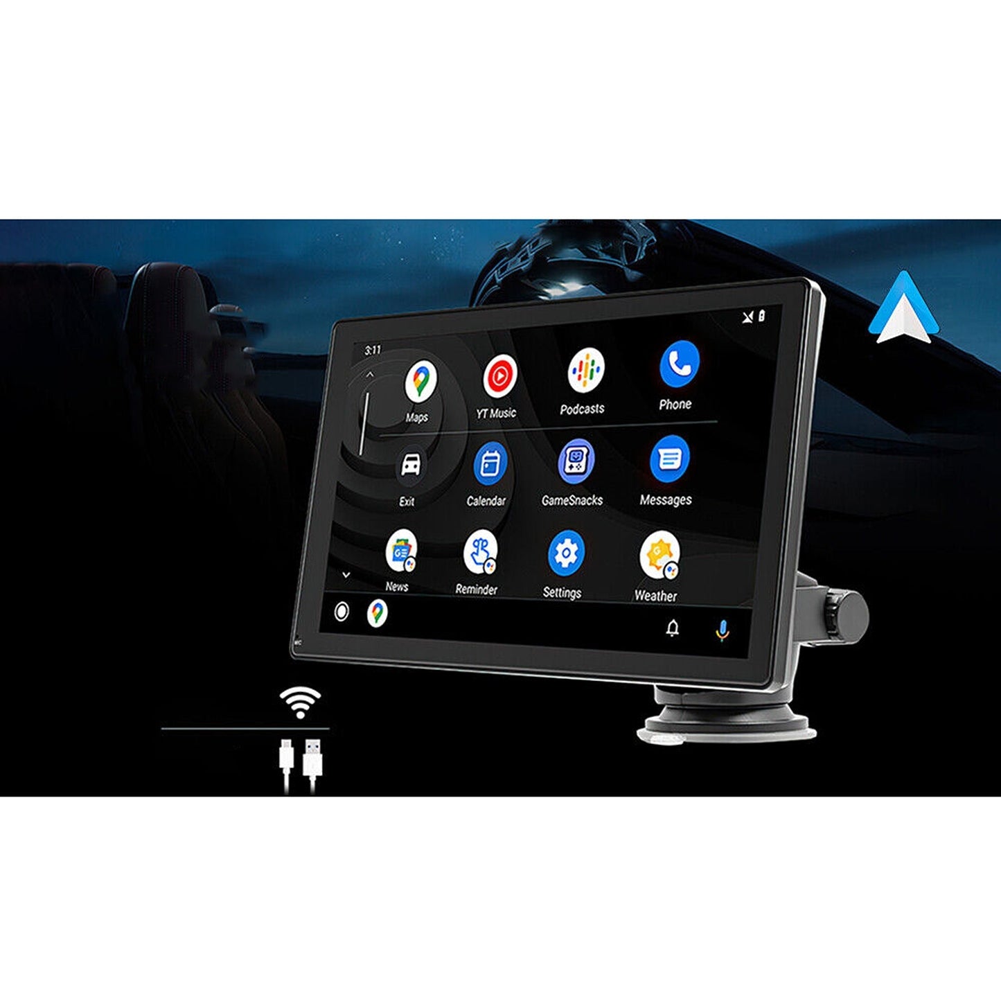 9in Portable Car Radio with Apple Carplay Android Auto and Bluetooth FM