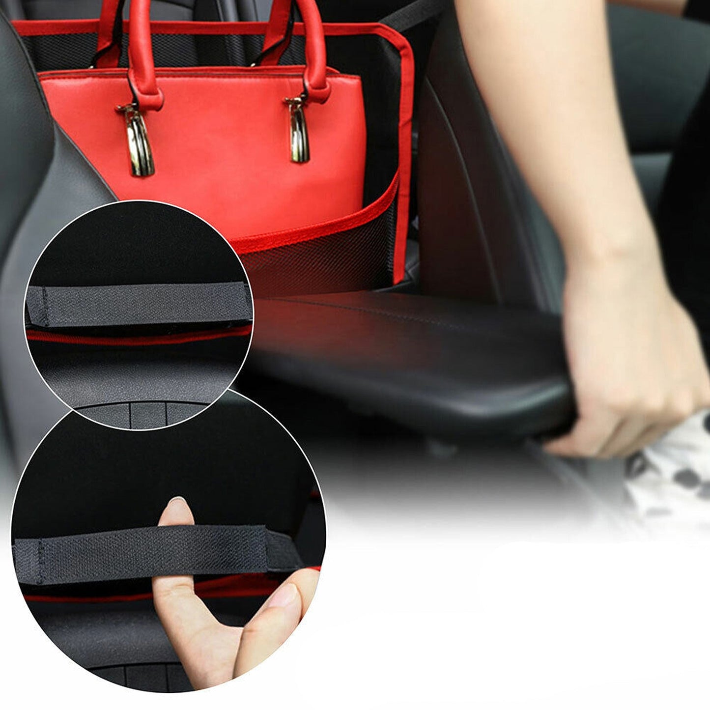 Advanced Car Storage Net for Handbags and Purses Between Seats