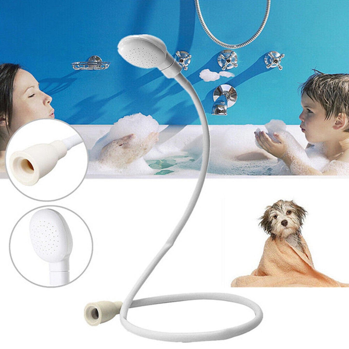 Pet Bathing Tool Shower Spray Hose with Dog Head Sink Attachment