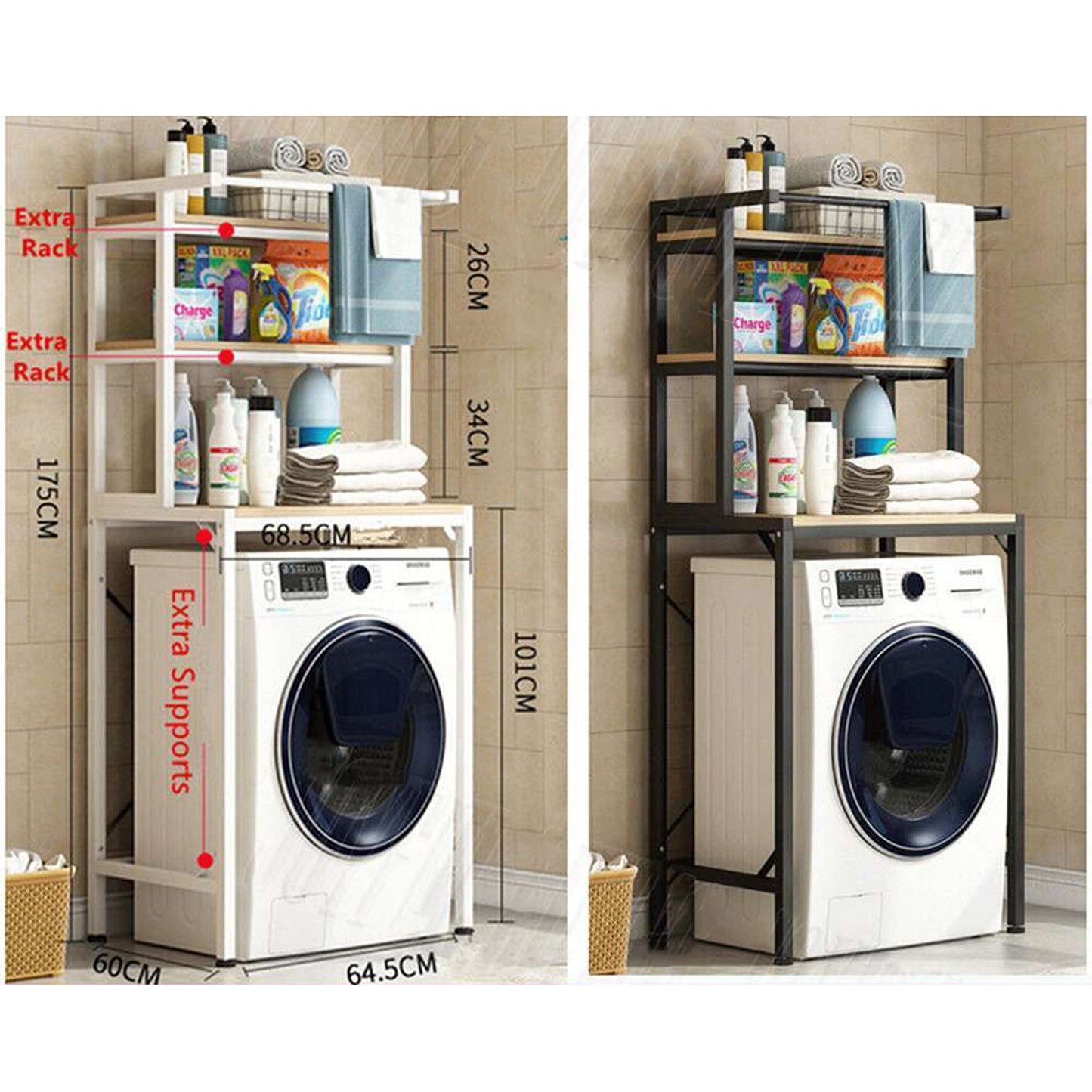 3-Tier Heavy Duty Metal Storage Rack Over Washing Machine Organizer