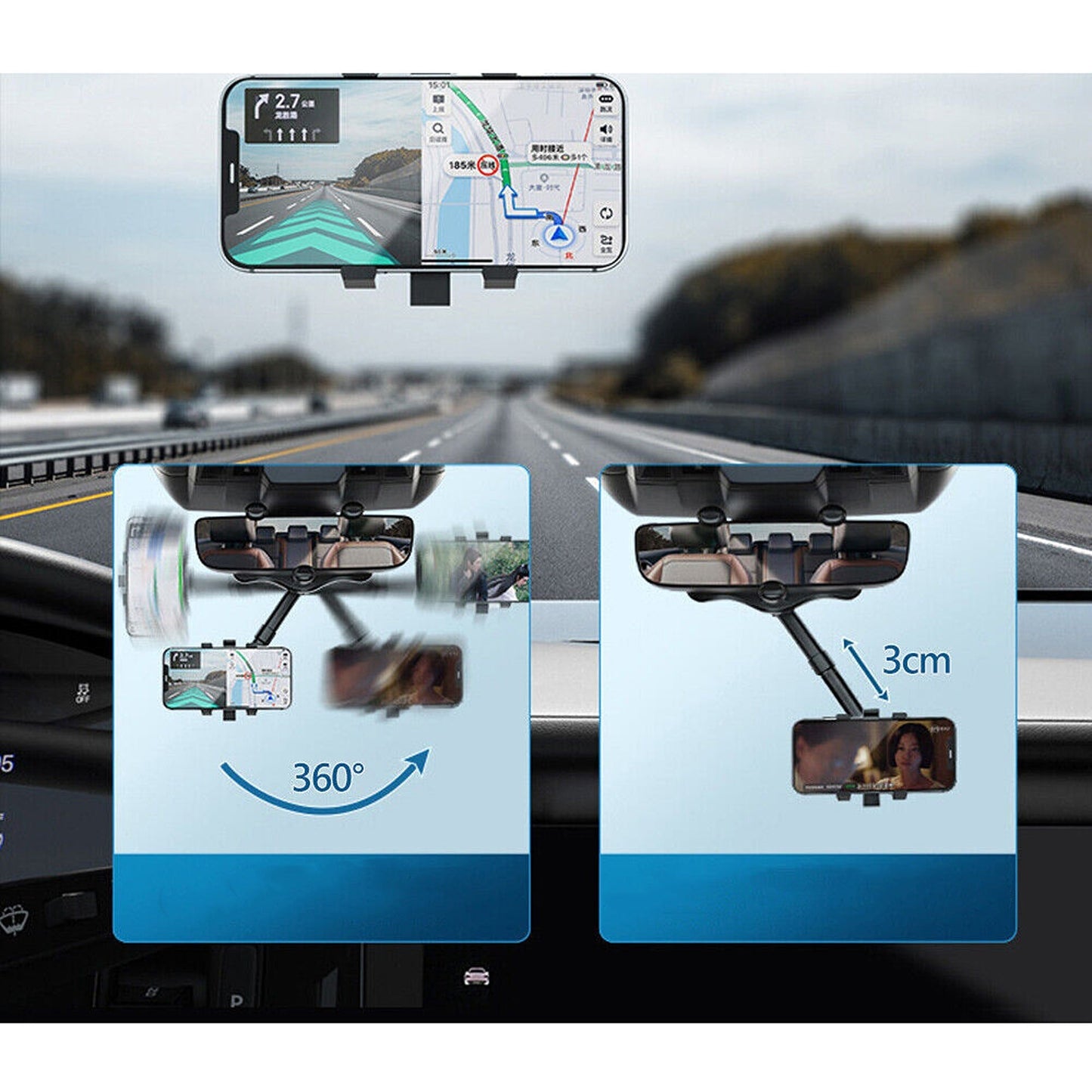 Universal Rotatable Car Phone Holder Rearview Mirror Mount Bracket