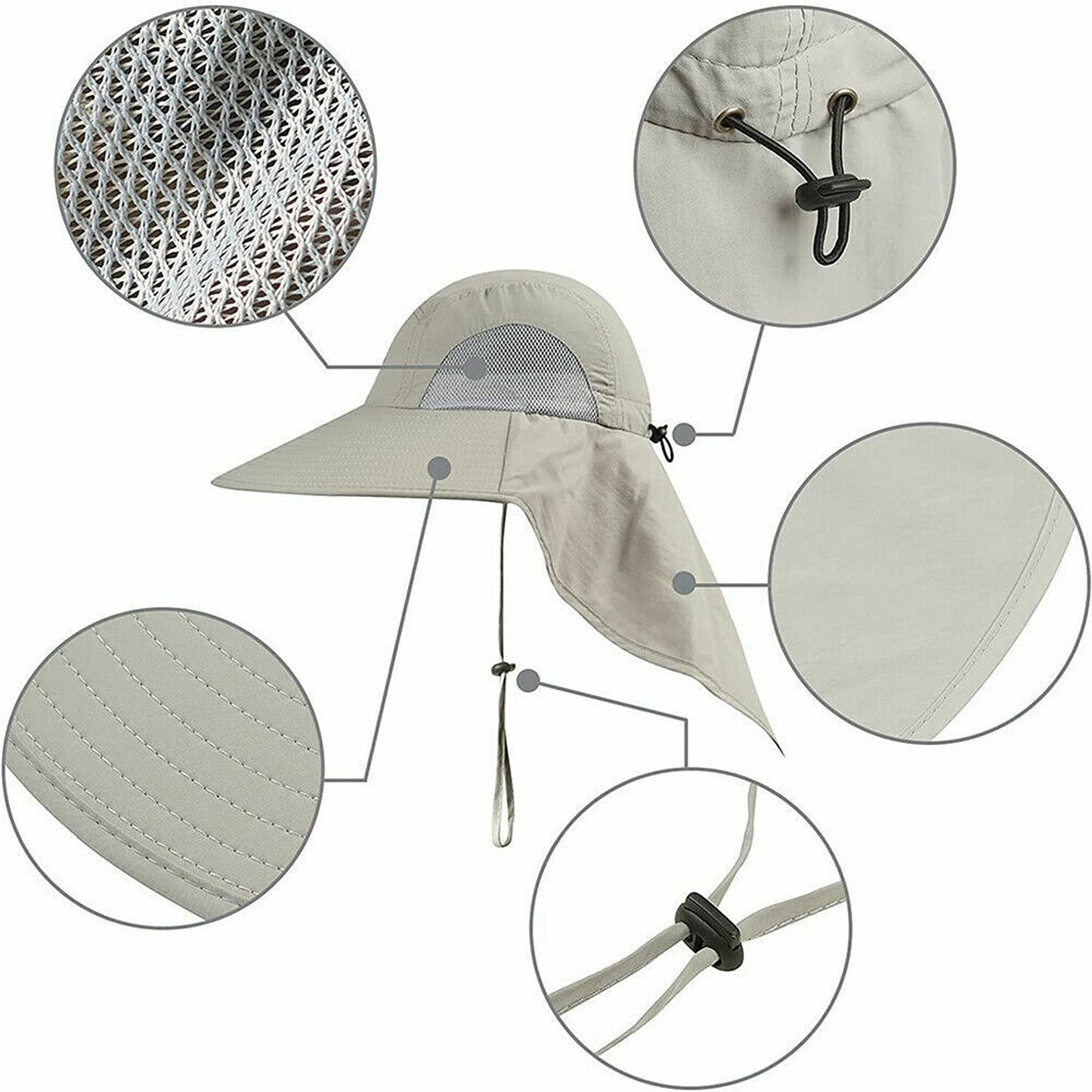Unisex Sun Protection Hat with Neck Flap Wide Brim Outdoor Fishing Cap