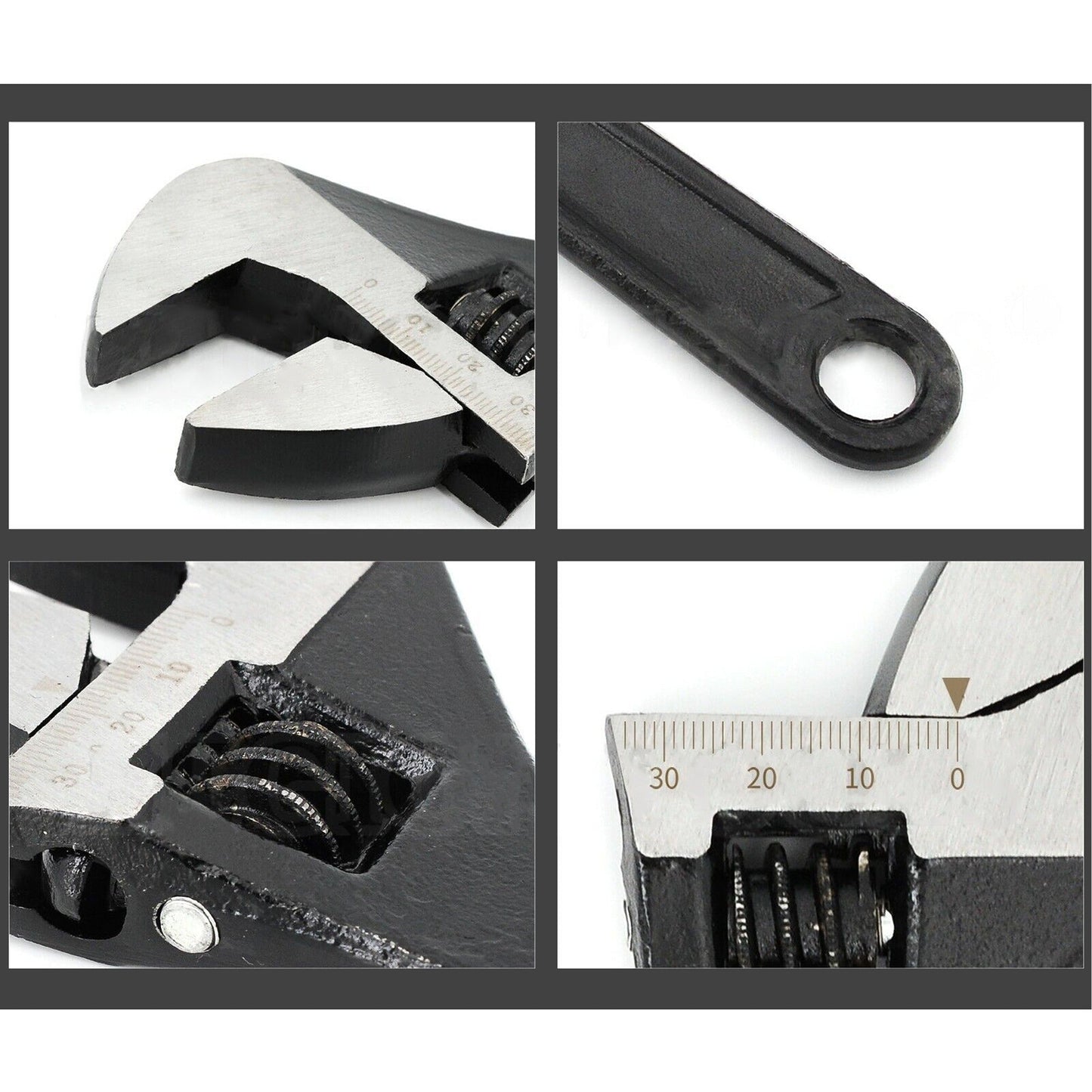 4pcs Black Coating Wide Open Jaw Adjustable Wrench Set Spanner