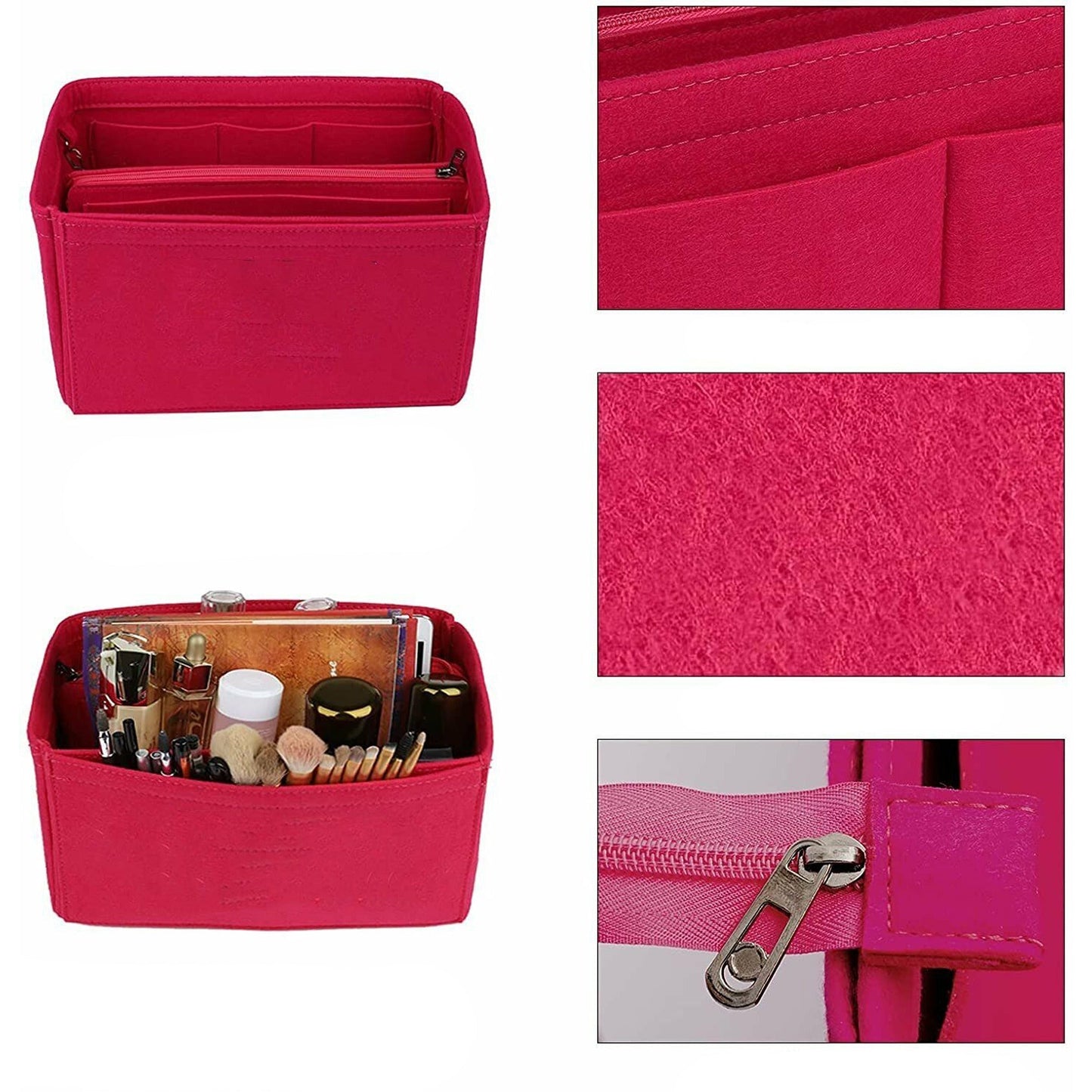 Red Women Felt Bag Travel Organizer Handbag Tote Insert Liner Purse Pouch