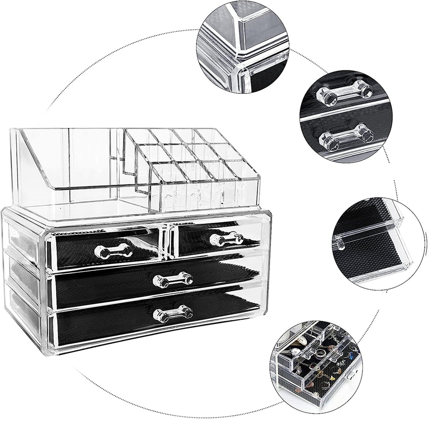 Jewellery Storage Organizer Clear Acrylic Makeup Holder Box 4 Drawer