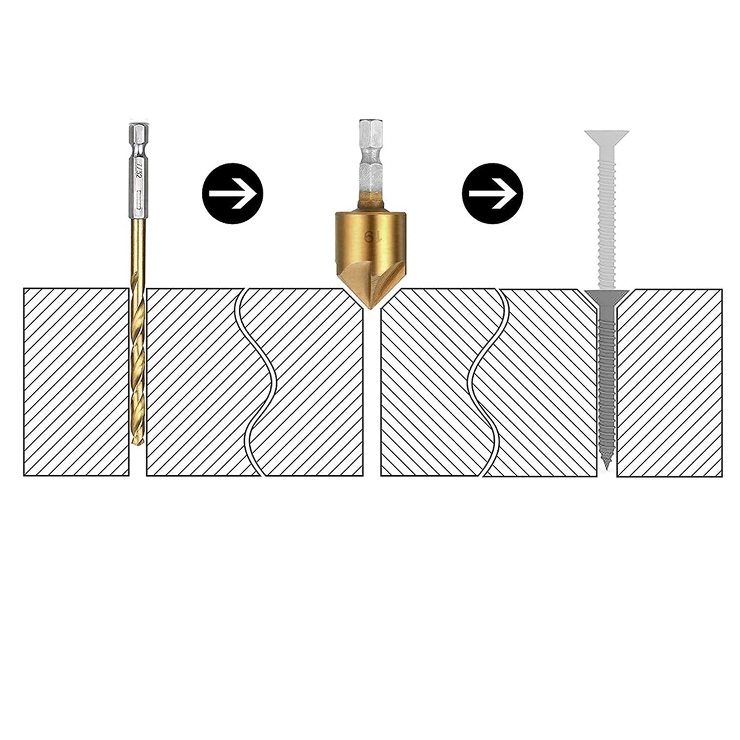 6pcs Metalworking Tools Crosshole Countersink Deburring Drill Bit