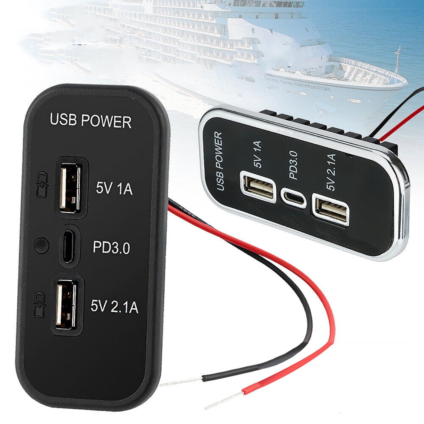 36W Dual USB PD Car Charger Adapter with 3 Ports Charging Socket Panel