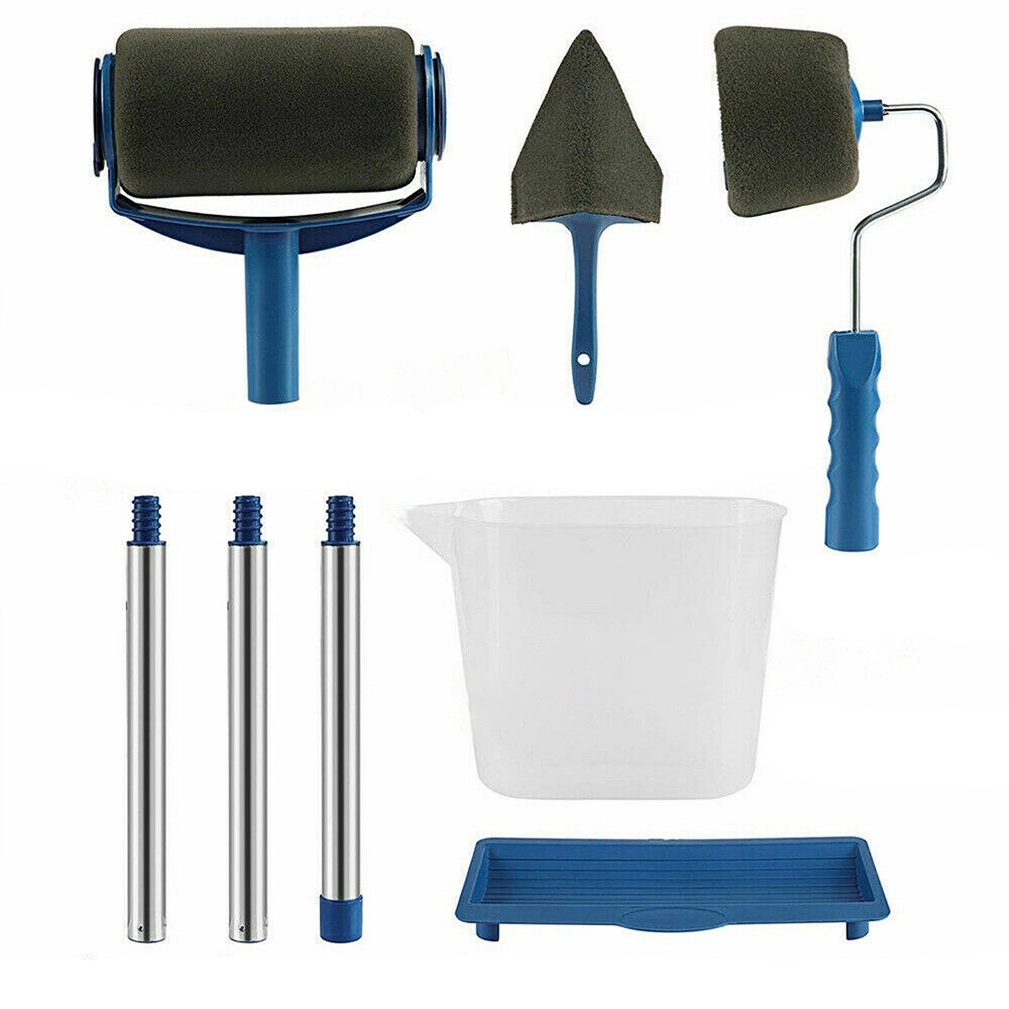 Seamless Paint Roller Set with Fillable Brush and Extendable Pole 8pcs