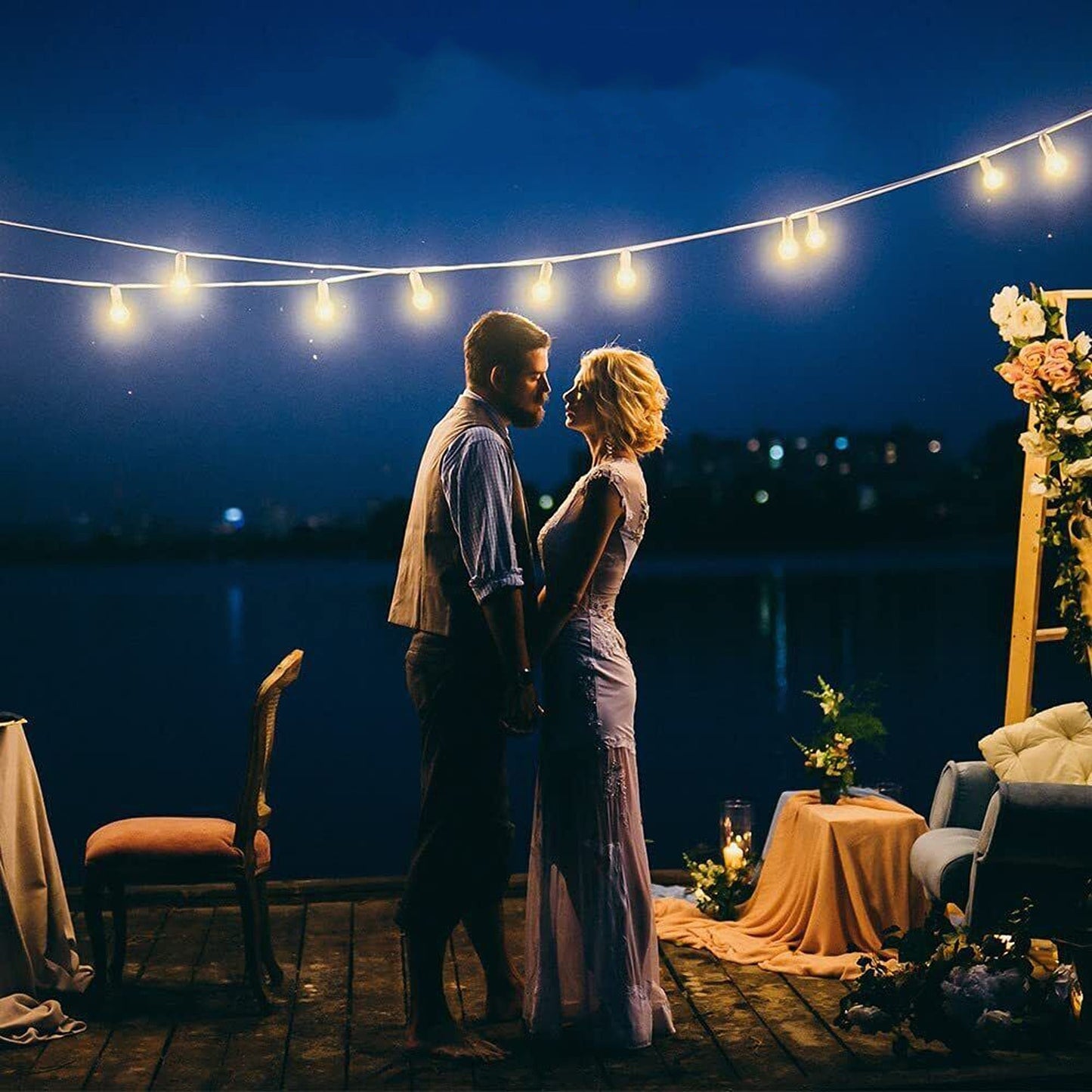 LED Festoon String Lights for Wedding Solar and Plug-In Connectable