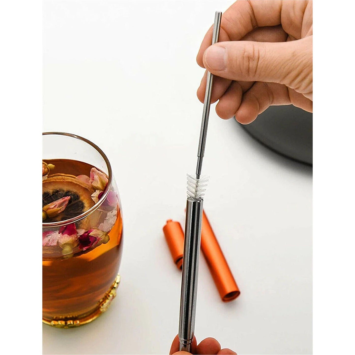 Telescopic Stainless Steel Drinking Straws with Cleaning Brush