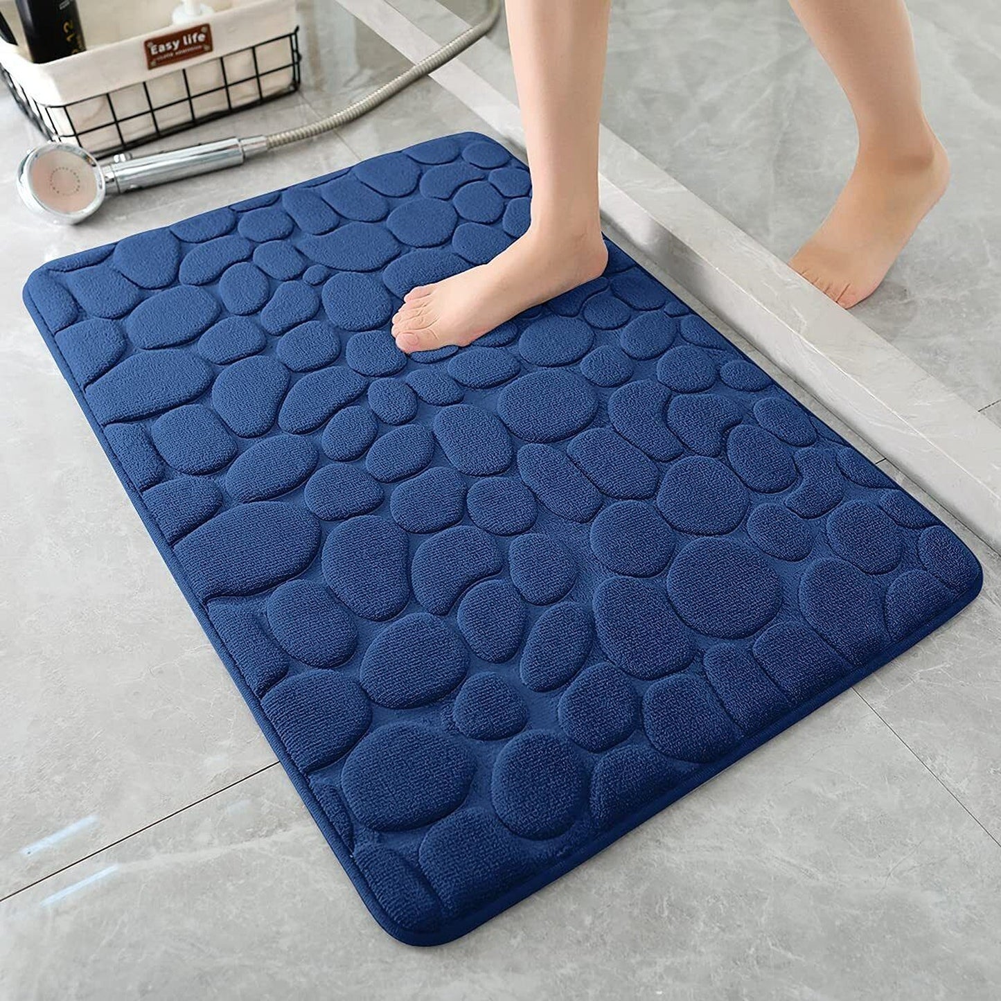 Blue Memory Foam Bath Mat Super Absorbent Non-Slip Bathroom Carpet