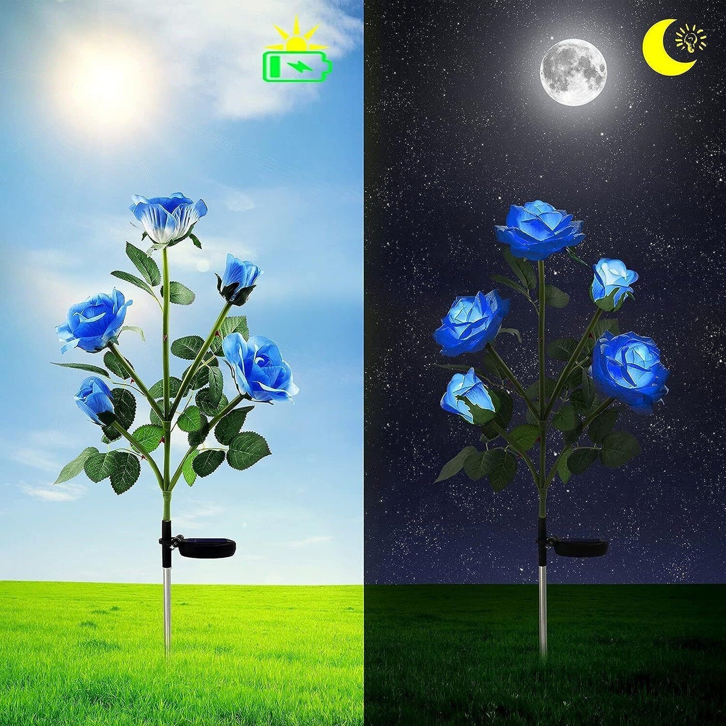 Solar Powered Rose Flower Stake Lights for Garden Path Illumination