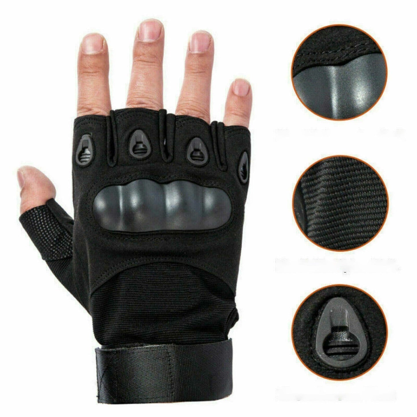 Black Tactical Fingerless Sport Gloves Leather Motorcycle Combat Outdoor