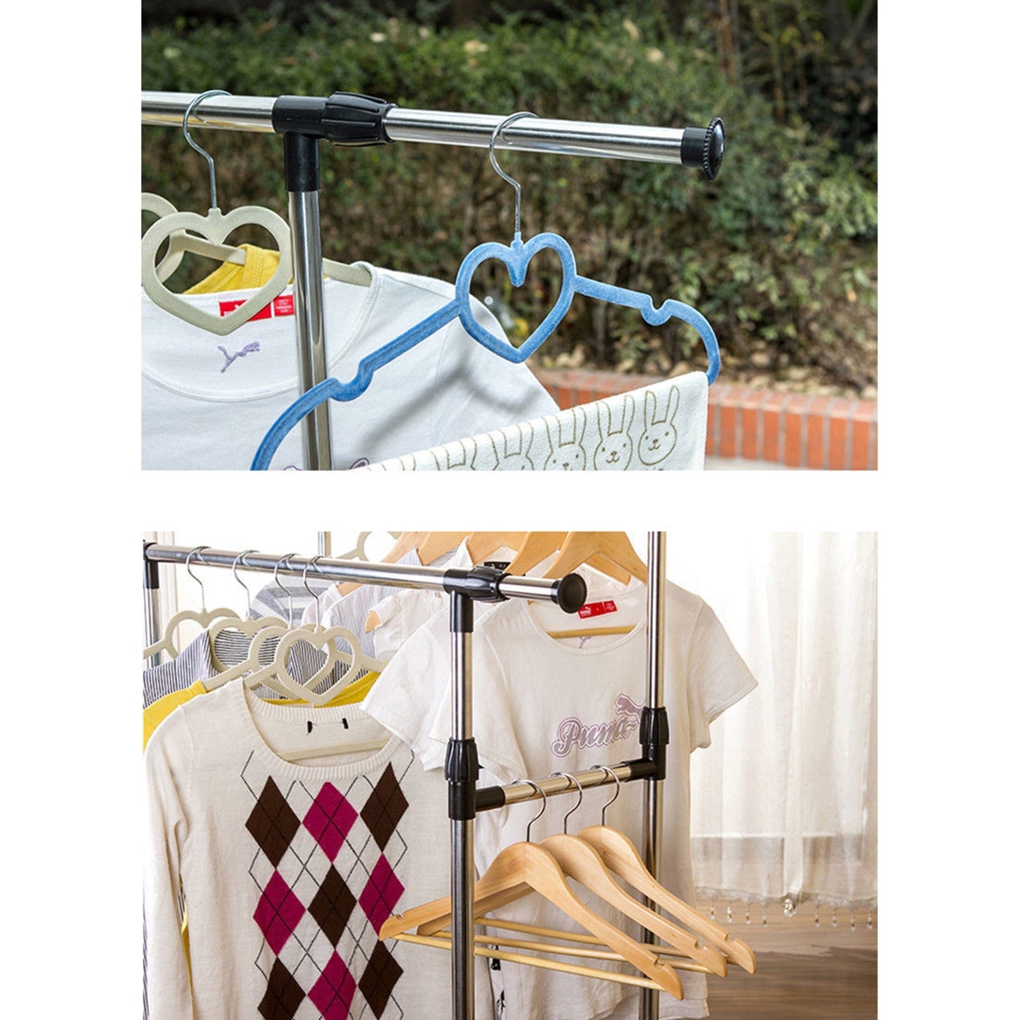 Adjustable Double Stainless Clothes Rack Garment Cloth Hanger with Holder
