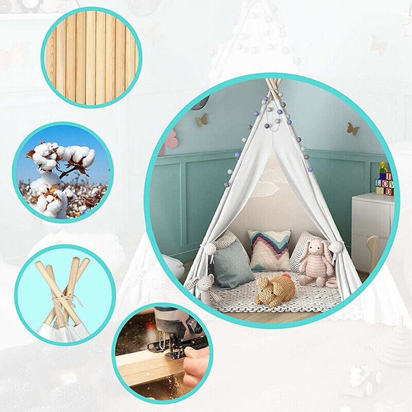 Cotton Canvas Large Teepee Tent Play House Wigwam Kids