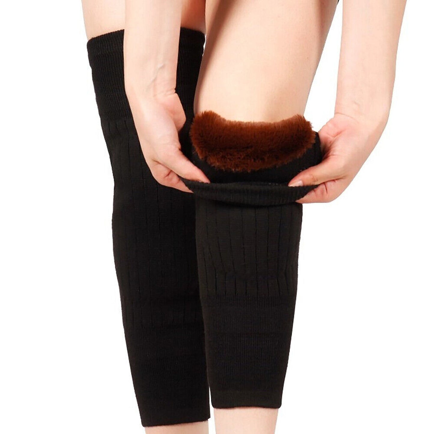 Thermal Knee Brace Leg Warmers with Wool Sleeves for Winter