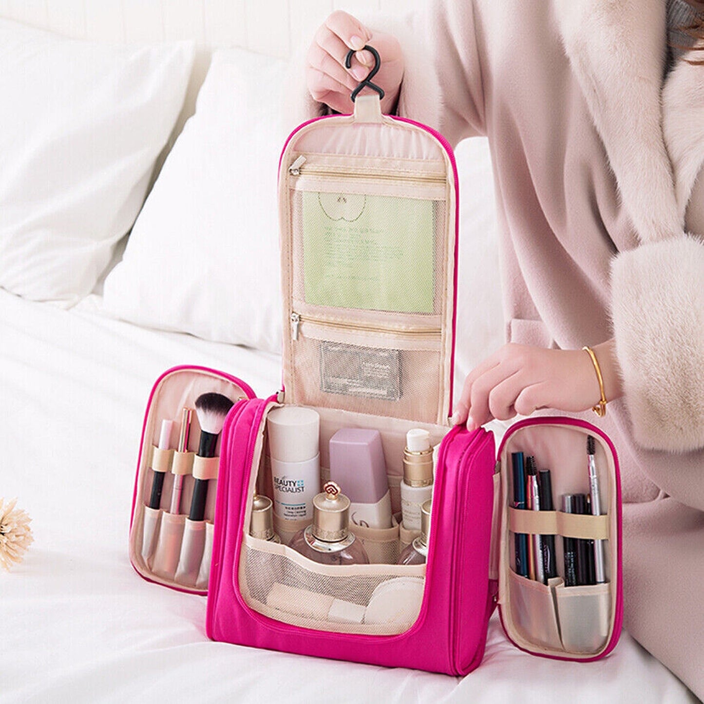 Large Travel Toiletry Organizer with Hanging Hook Cosmetic Makeup Bag