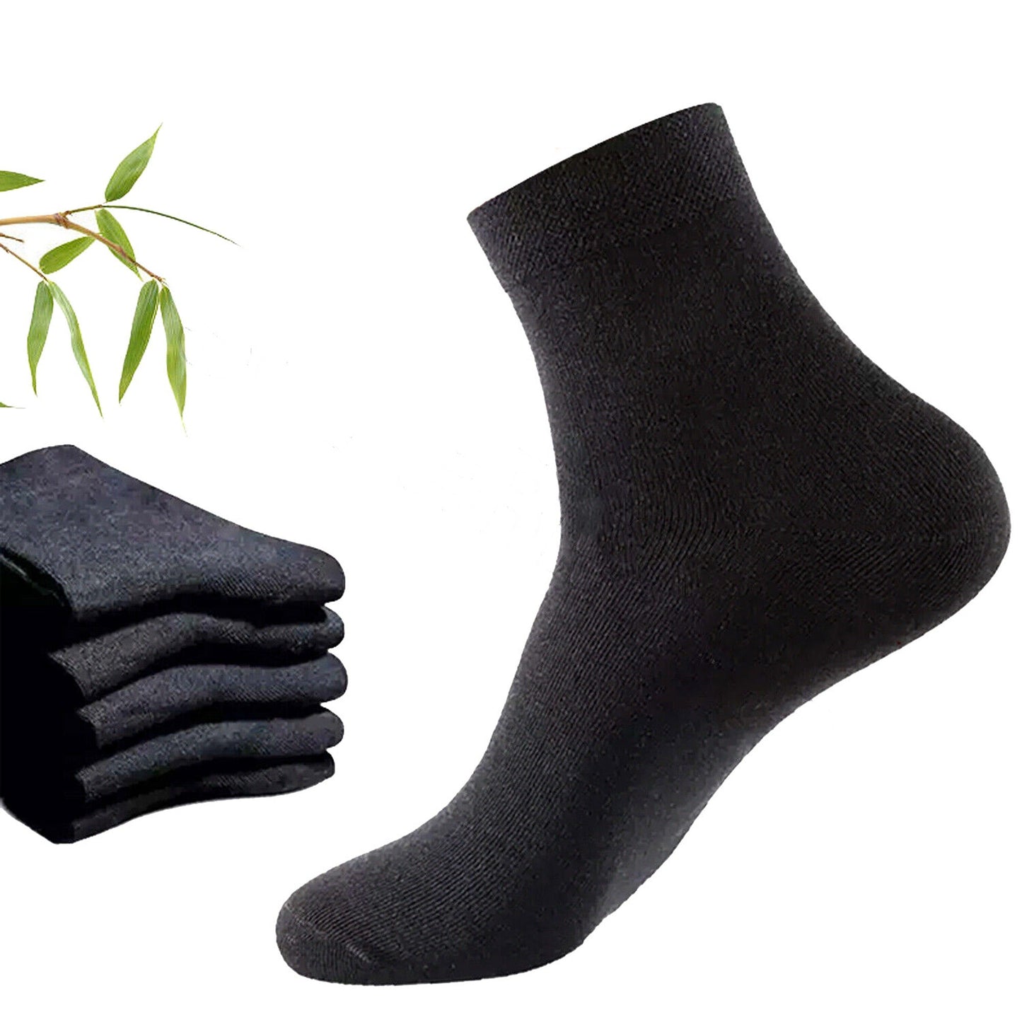 15 Pairs Men Odor-Resistant Bamboo Fiber Socks Black Natural Fabric