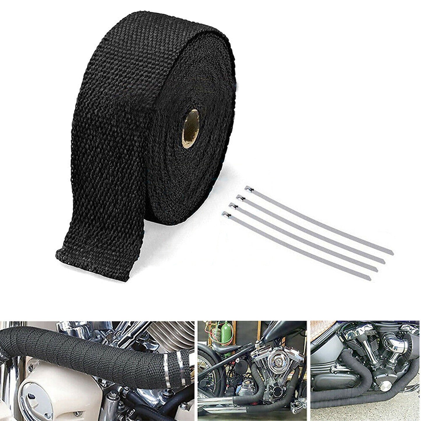2000F Heat Resistant Black Exhaust Wrap with 10 Stainless Steel Ties