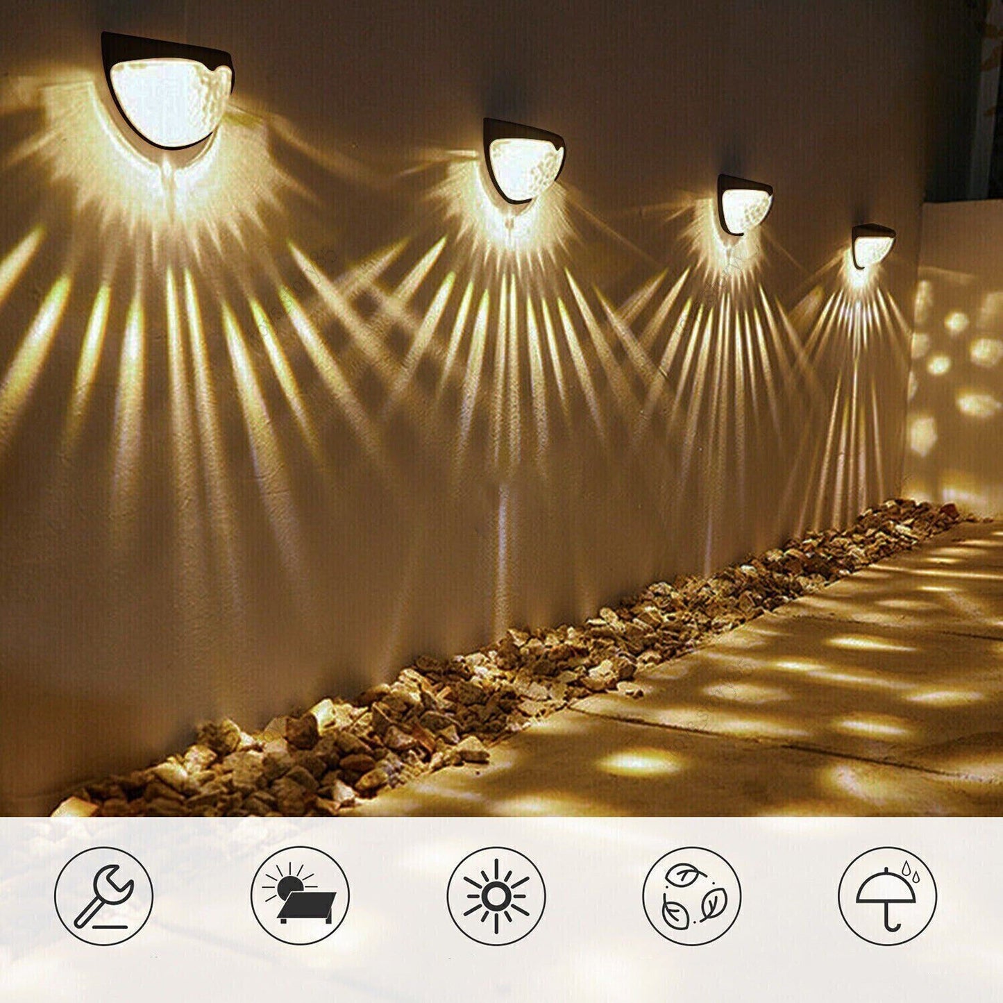 4-Pack Solar Powered LED Wall Lights Waterproof for Outdoor Garden and Fence
