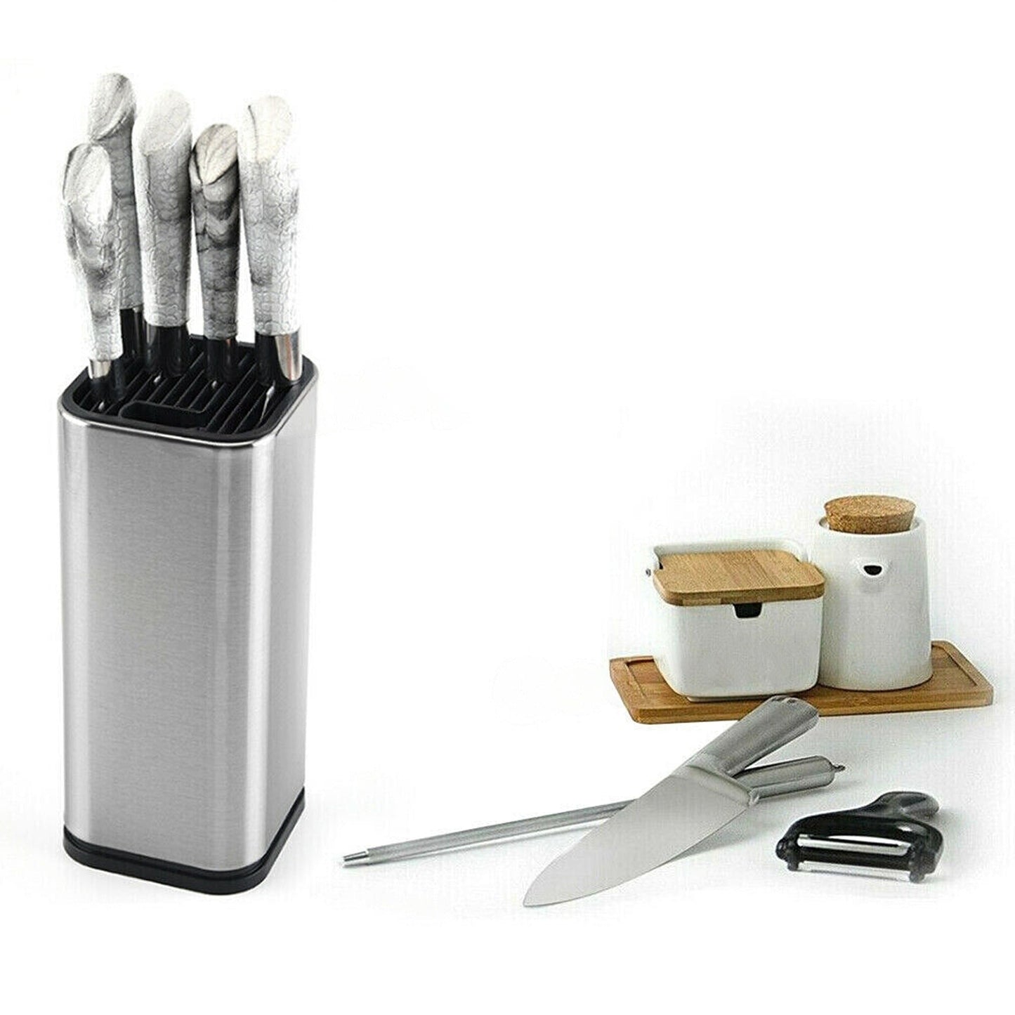 Knife Storage Block Universal Stainless Steel Stand Rack Kitchen Tool