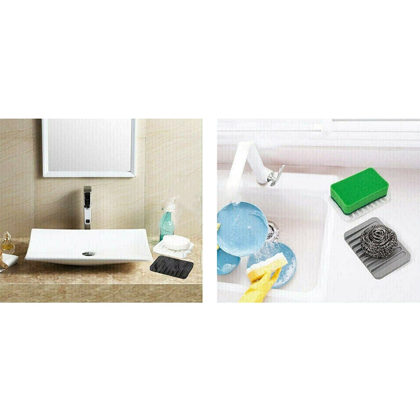 3pcs Bathroom Silicone Soap Holder Tray Plate Storage Rack