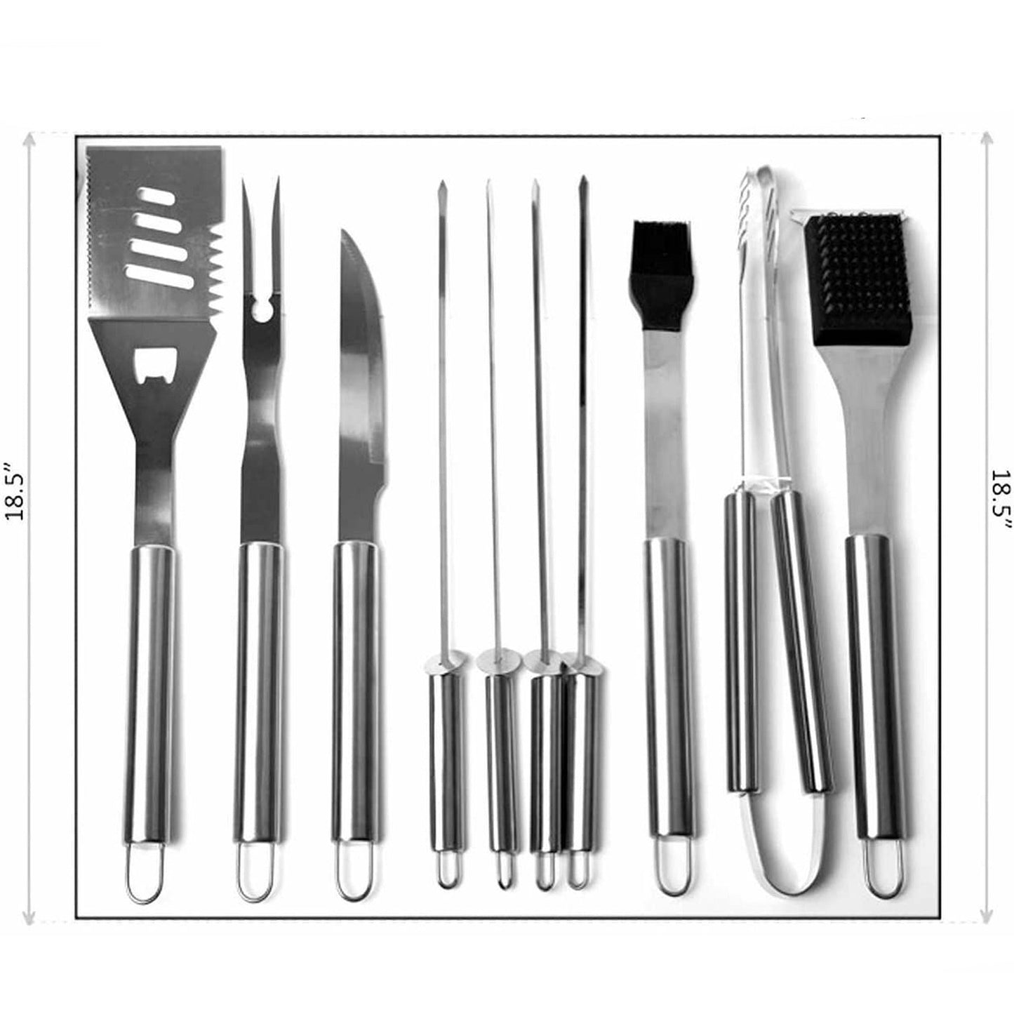 10pcs Stainless Steel Barbecue Set with Aluminium Grill Utensils