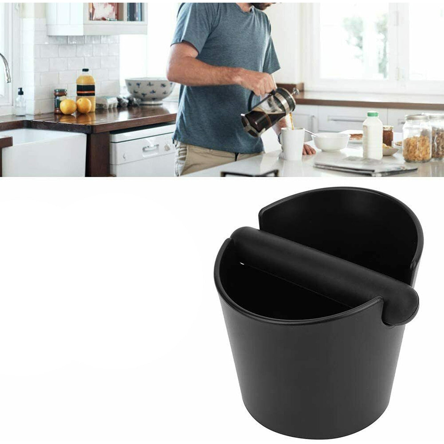 Coffee Knock Box with Tamper Black Espresso Waste Bin