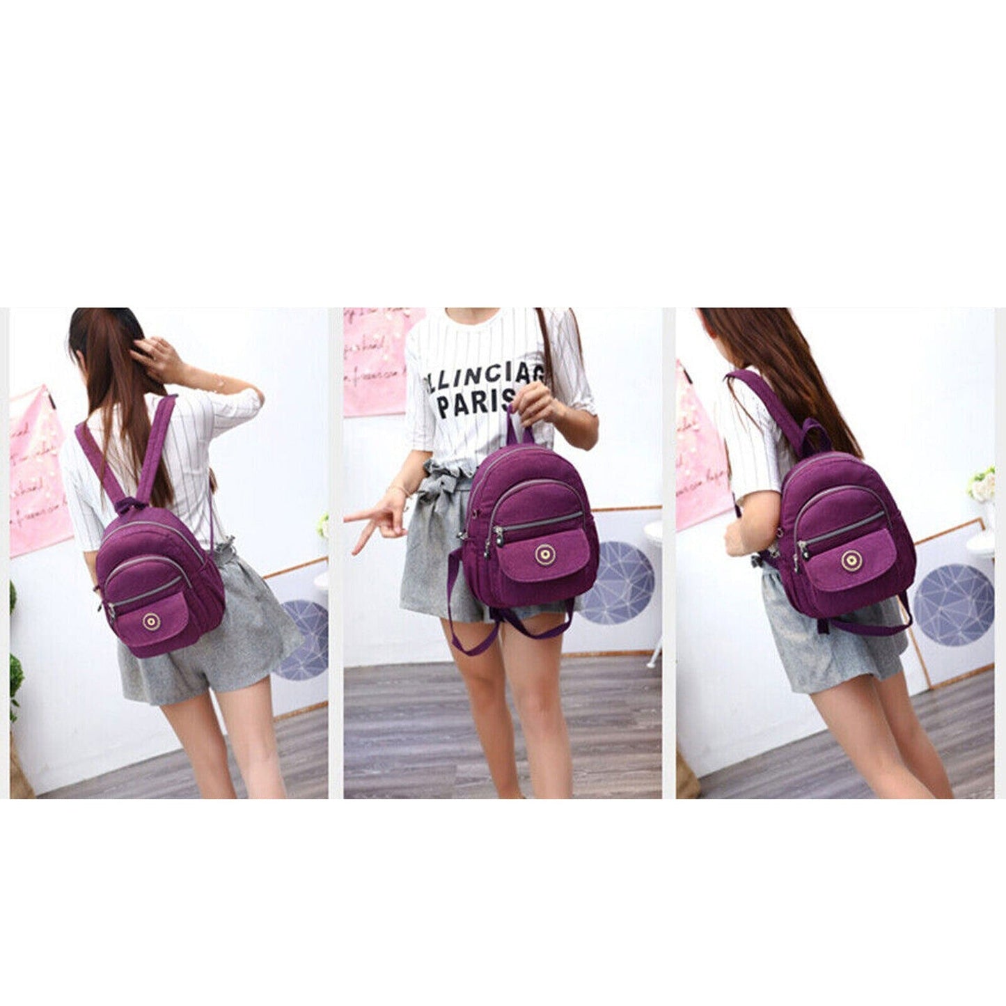 Casual Waterproof Nylon Rucksack Small Travel Backpack Women Shoulder Handbag