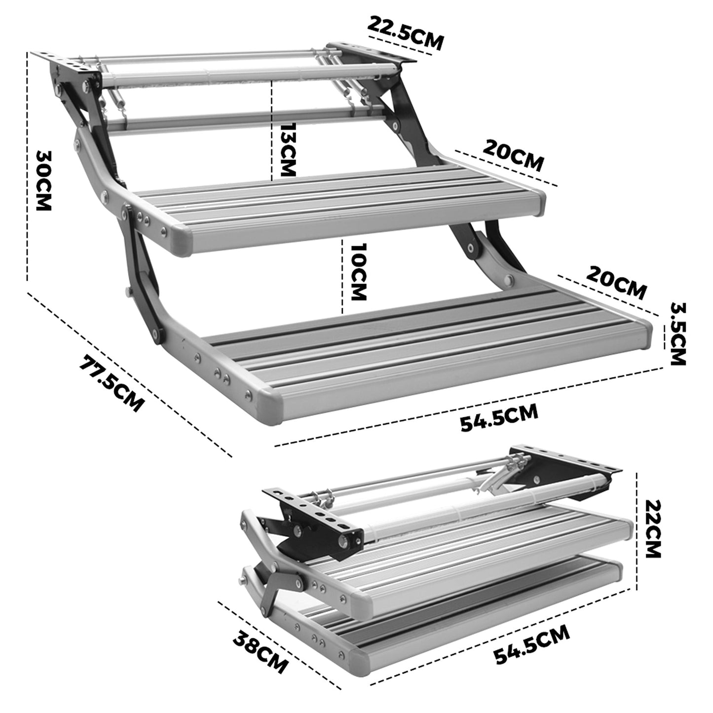 LED Step Double Folding Camper Trailer Aluminium Caravan Motorhome Steps