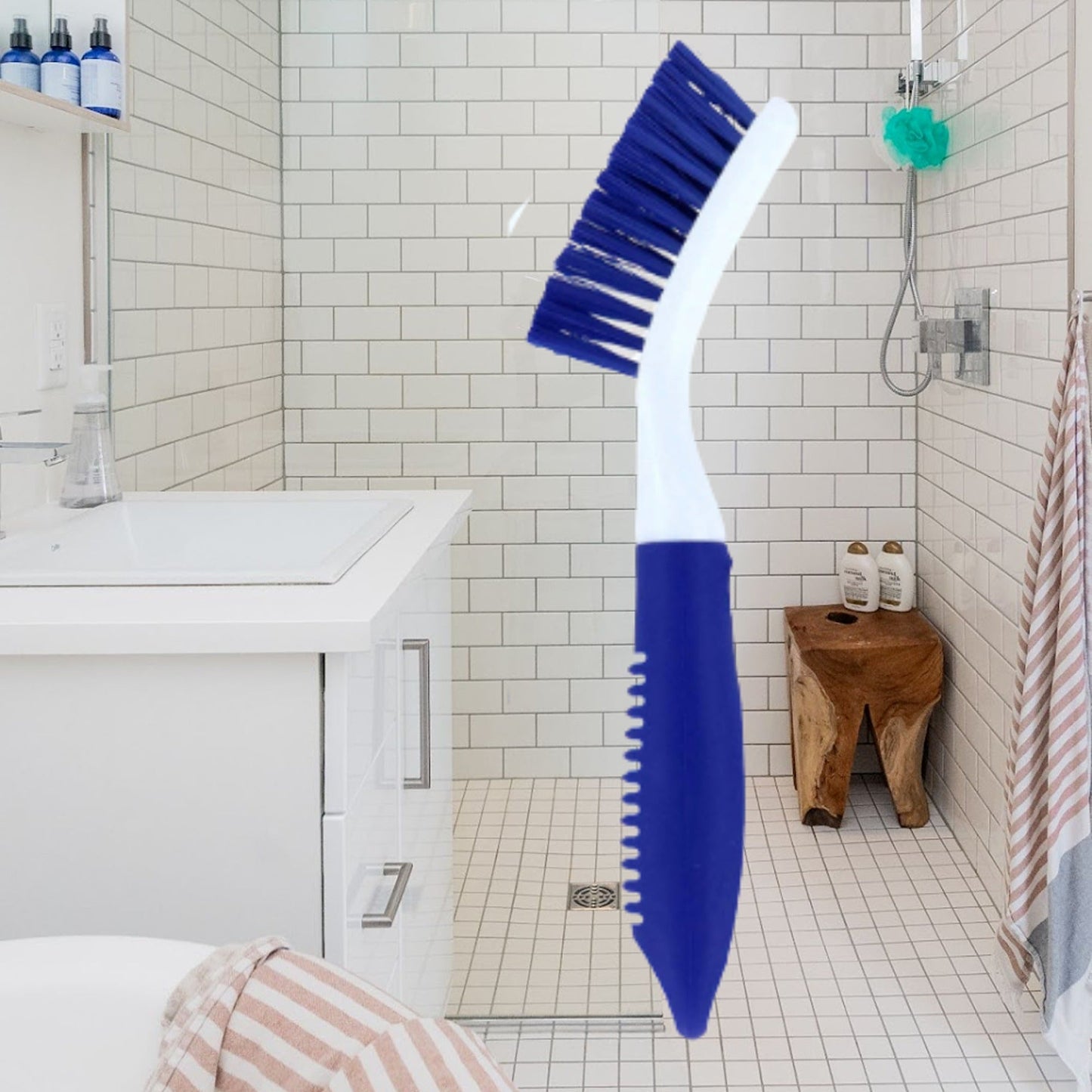 2pcs Grout Cleaning Brush Set with Soft Grip Handle PET Fibre Bristles