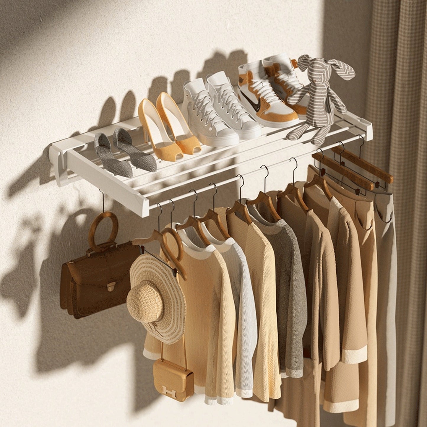 Wall-Mounted Laundry Drying Rack Foldable Clothes Airer for Indoor Outdoor