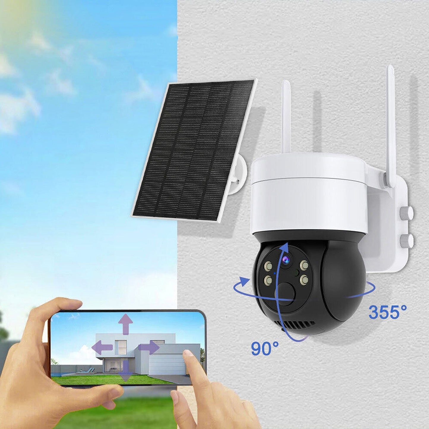 Wireless Outdoor WiFi PTZ Security Camera Solar Powered with IP CCTV