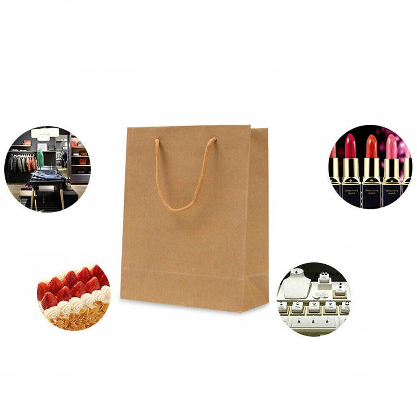 50pcs Bulk Kraft Paper Bags with Rope Handles Gift Shopping Carry Craft