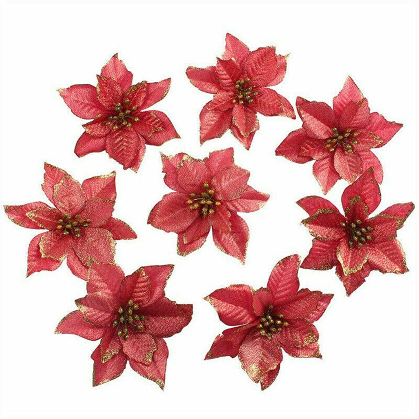 Red Glitter Poinsettia Decorations for Christmas Tree and Wreath
