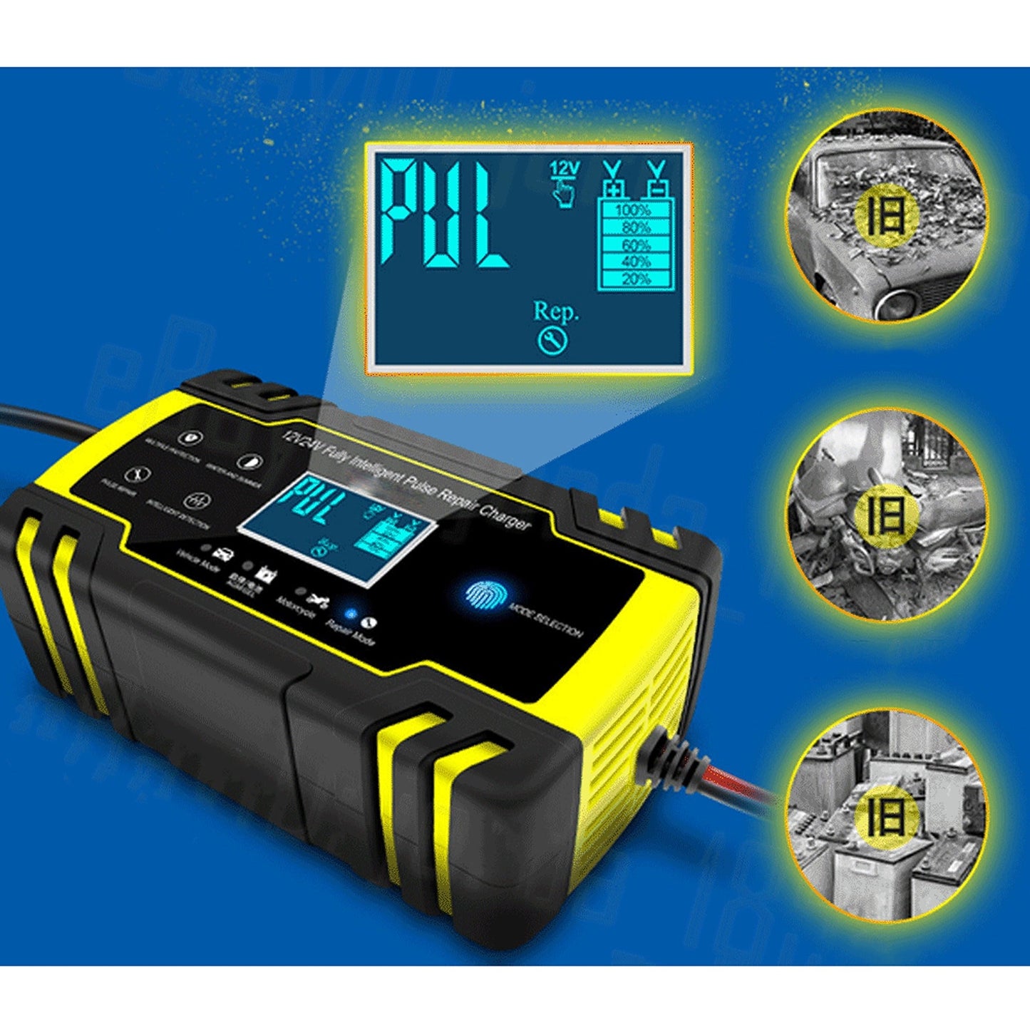 Smart Car Battery Charger Trickle and Repair Function for Motorcycles and Boats